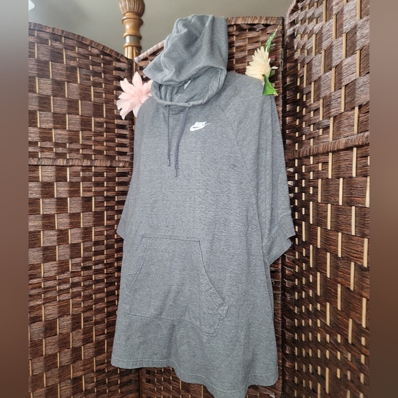 Nike Short Sleeve hoodie Sweatshirt with Pocket Gray Grey Size Small - Picture 6 of 6